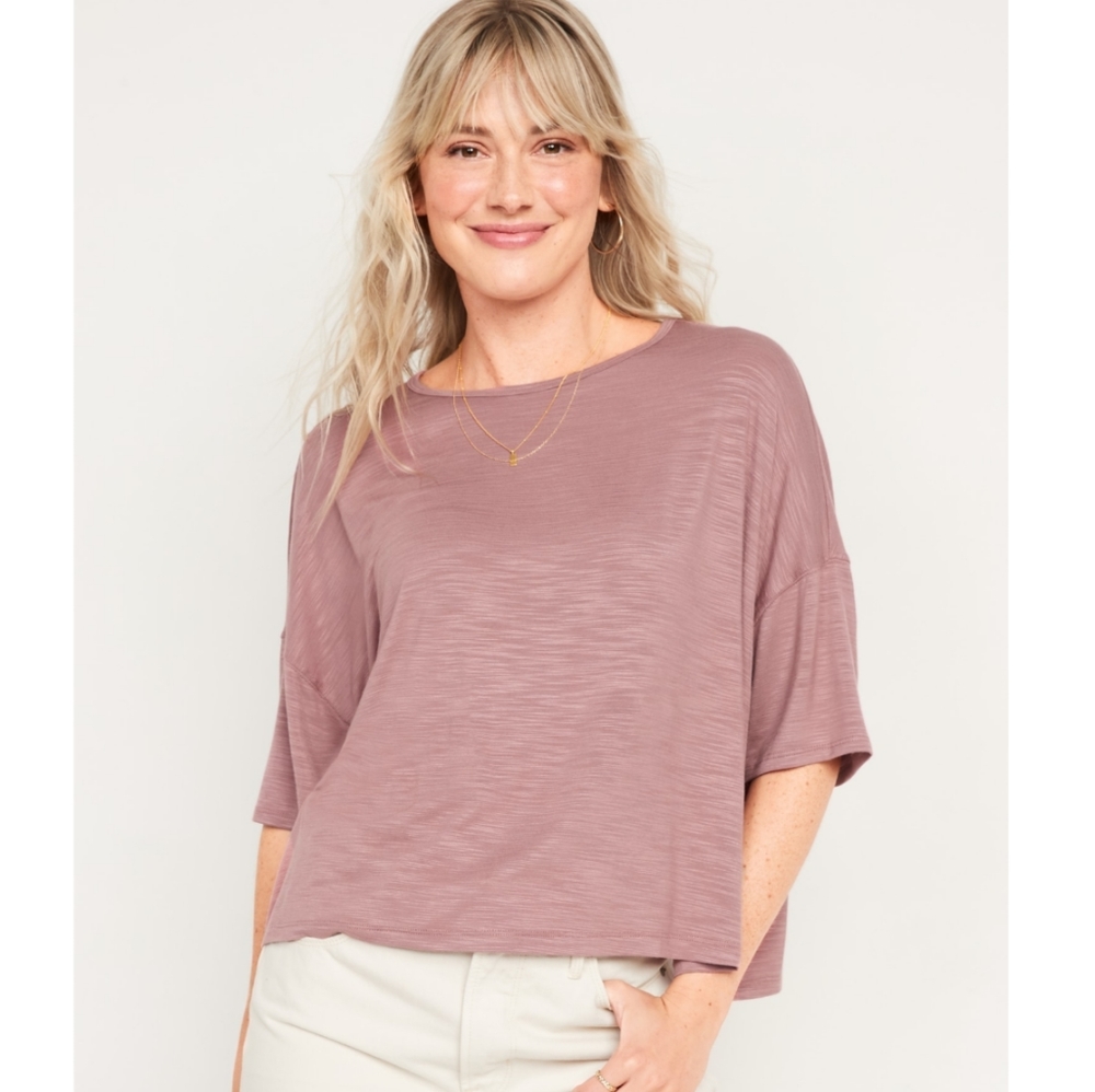 NWT Women’s Cute Old Navy Soft & Flowy Luxe Spring Pink Elbow Sleeve Blouse Top